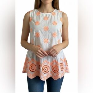 LILLY PULITZER Lilliana Embroidered Eyelet Seersucker Sleeveless Top Size Small